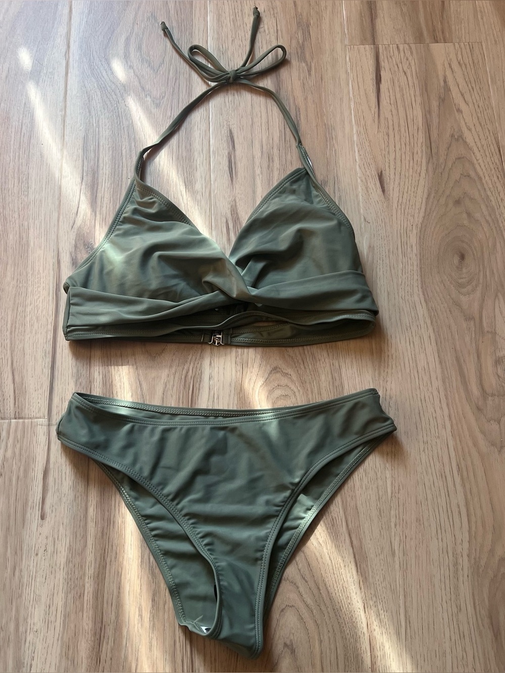 Amazon Olive Green Halter Crossover Bikini